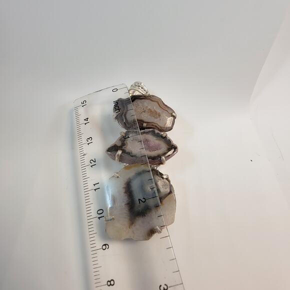 Necklace Pendants Stalactite Slice Handmade Jewelry Sterling Silver Triple Drop - Picture 2 of 10